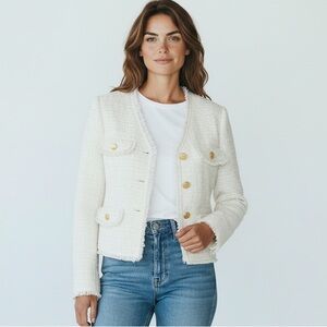 NWT J. Crew Off-White Textured Blazer with Gold Buttons Size 8
